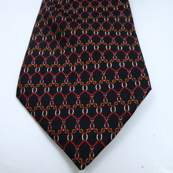 Vintage Burberrys 100% Silk Tie Swiss Made Navy Red Geometric - Picture 2 of 5